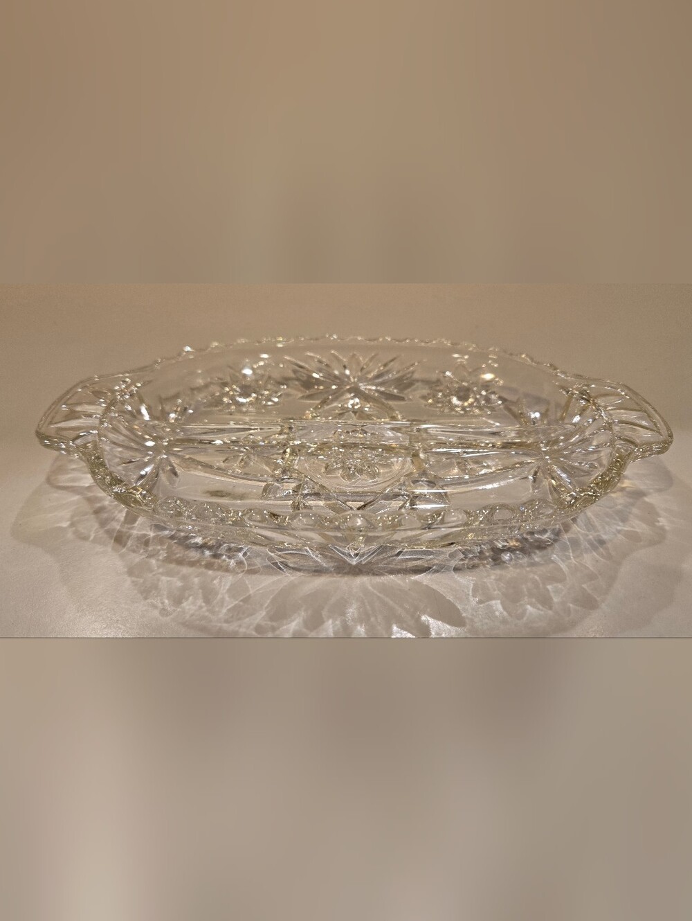 Anchor Hocking Cut Glass Divided Serving Dish - Clear Crystal Look